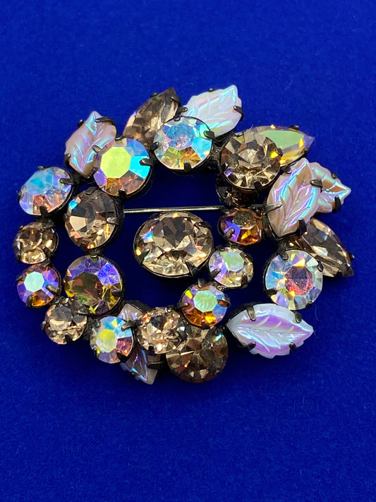Vintage Regency Brown & AB Rhinestone Brooch