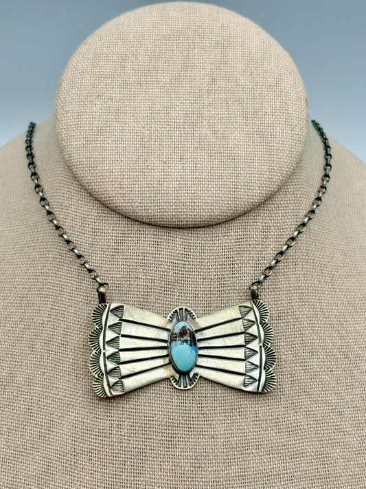 Sterling Silver Native Donovan Skeets Golden Hills Turquoise Bow Tie Necklace