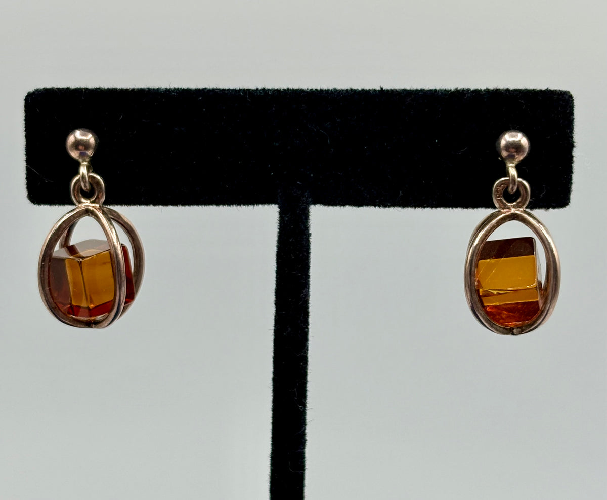 Sterling Silver Square Amber Earrings
