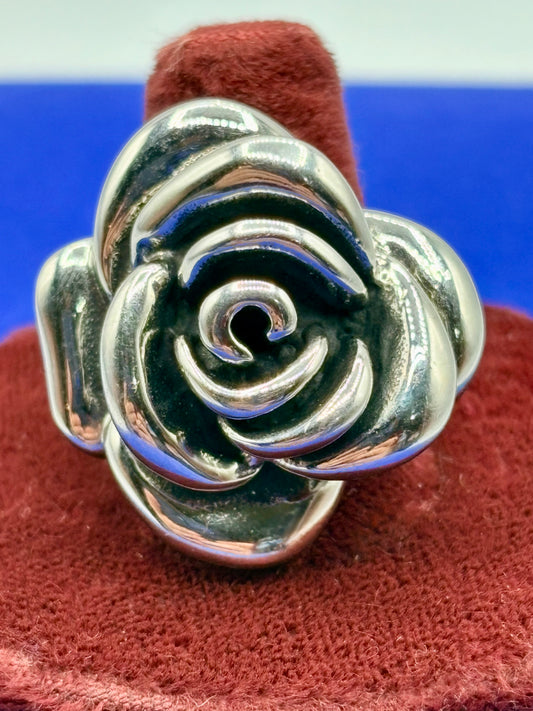 Stainless Steel Heavy Rose Ring