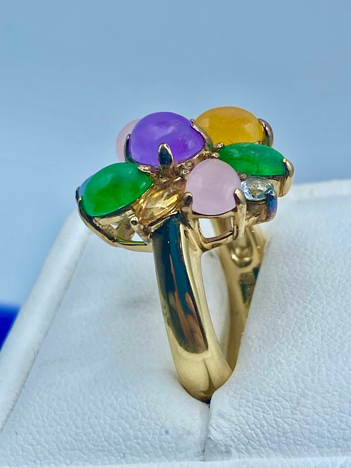 Sterling Silver Vermeil Multi Color Jade & Gemstone Ring