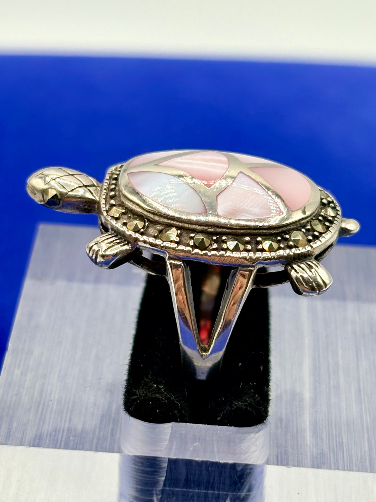 Sterling Silver MOP & Marcasite Turtle Ring