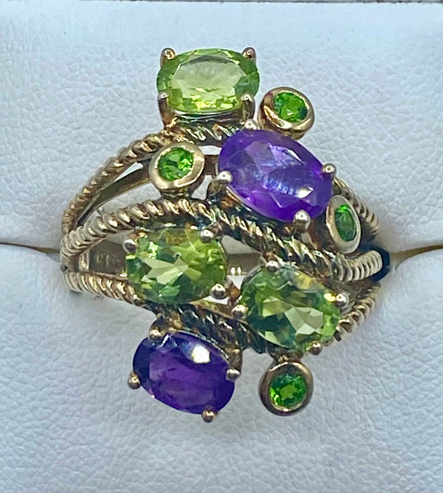 Sterling Silver Amethyst & Peridot Gemstone Cluster Ring
