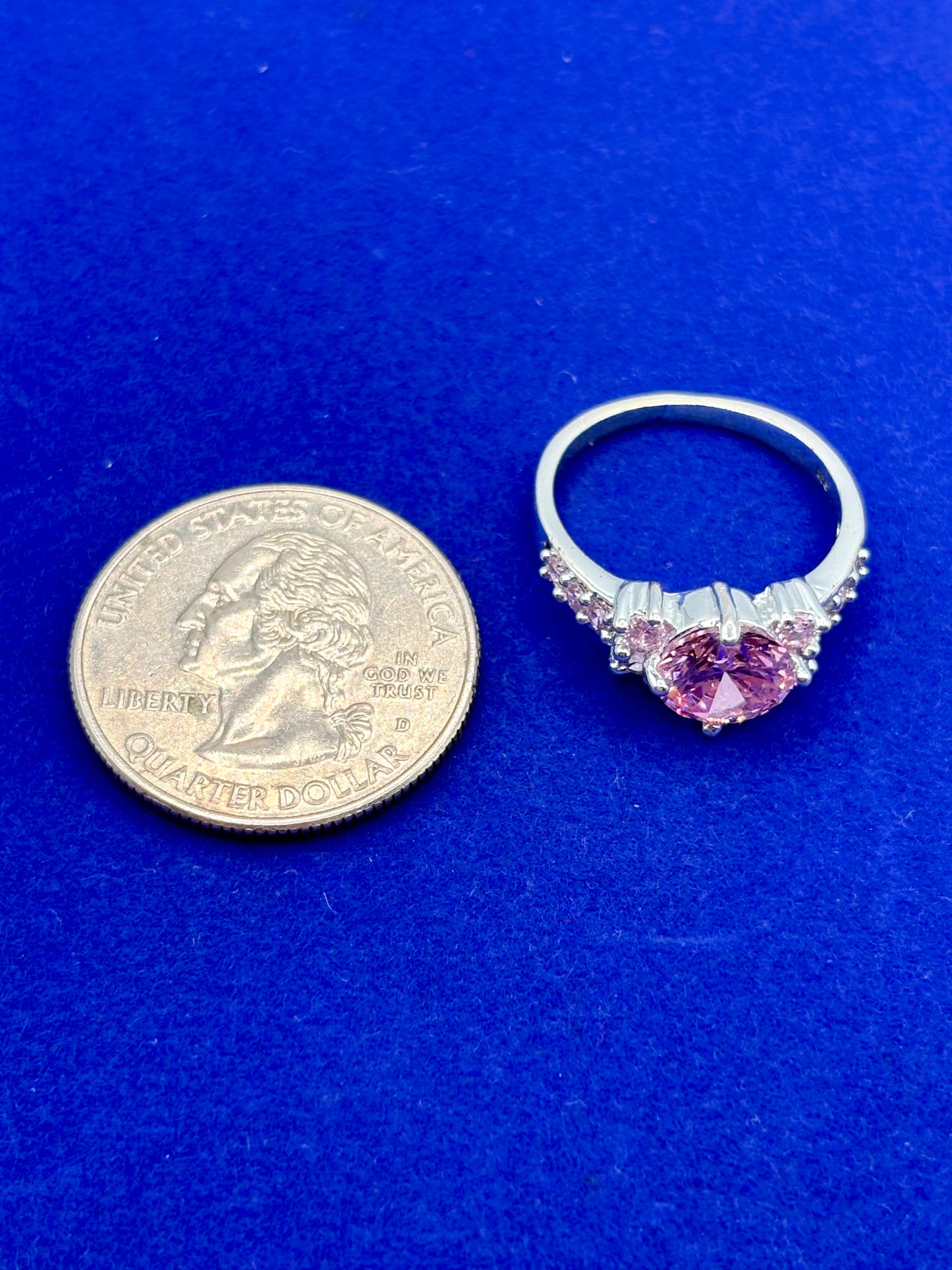 Pink Glass Silver Tone Costume Ring