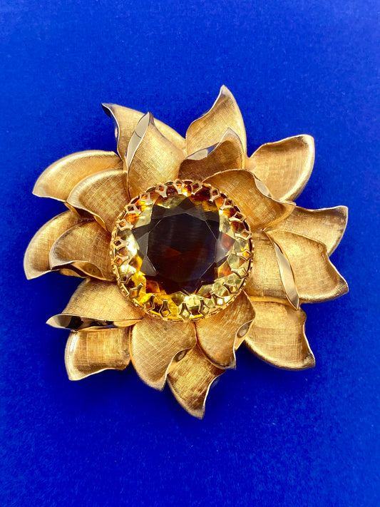 Huge Vintage Gold Tone Floral Brooch