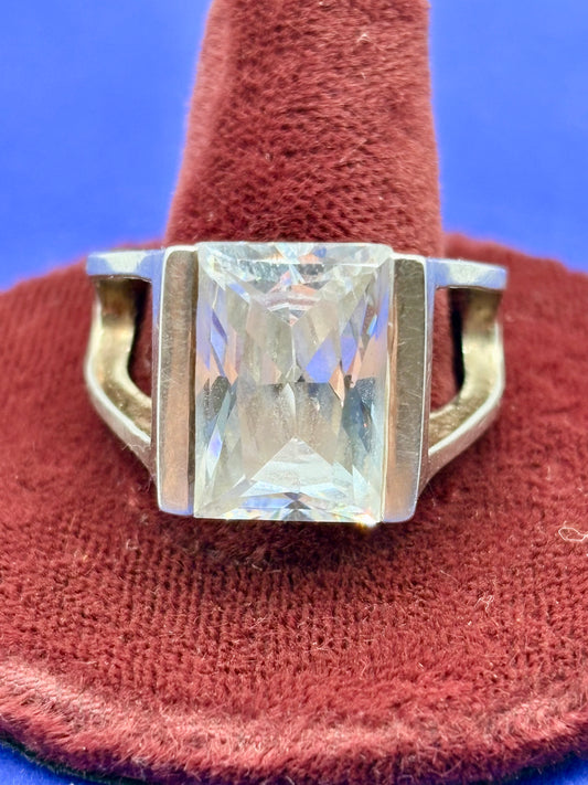 Sterling Silver Large Clear Crystal Ring