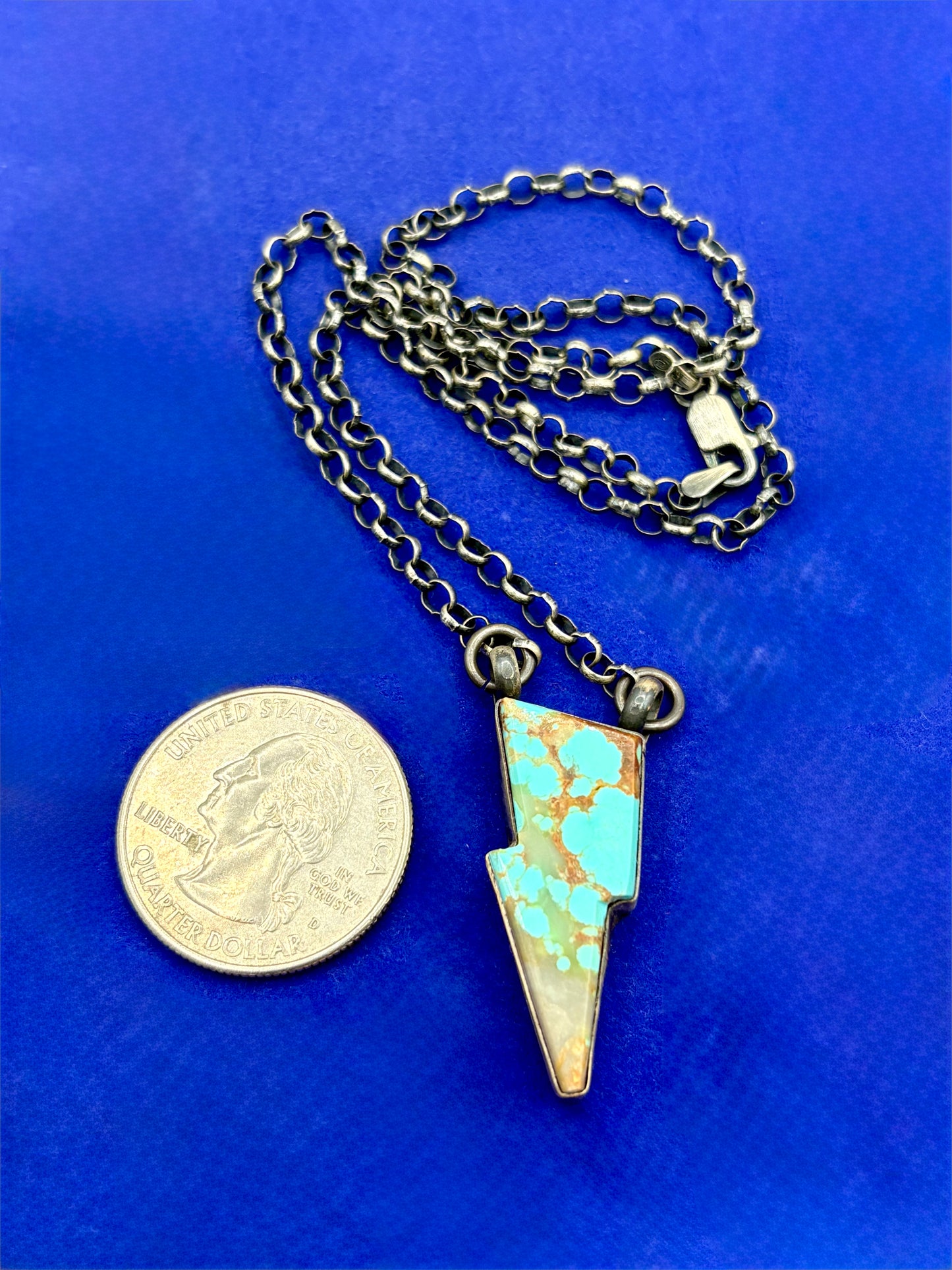 Sterling Silver Native Alfred Martinez Turquoise Lighting Bolt Necklace