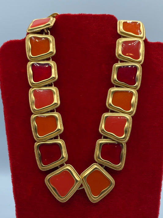 Vintage Anne Klein Enamel Gold Tone Necklace