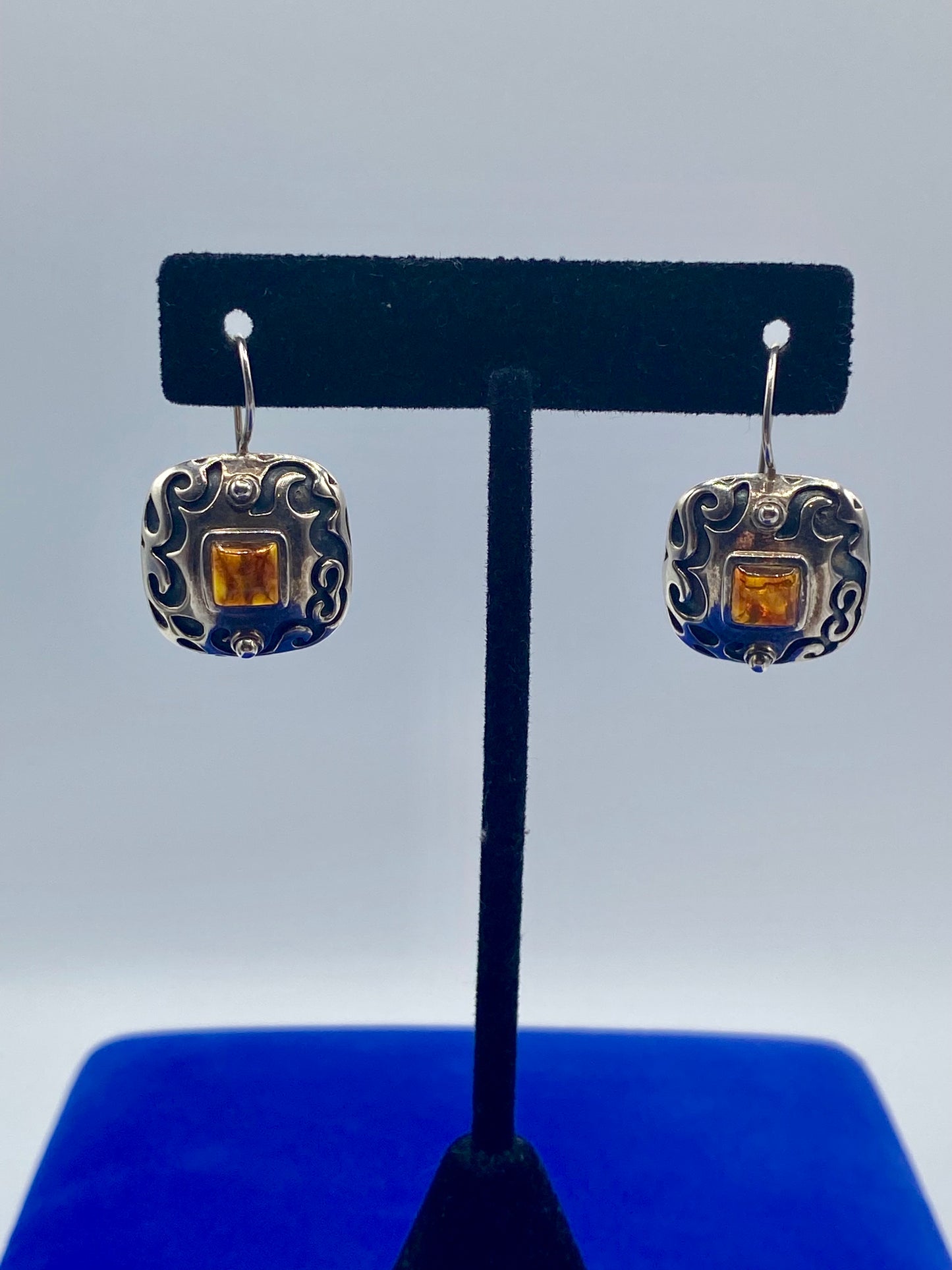 Silpada Sterling Silver Amber Scroll Dangle Earrings w/Box