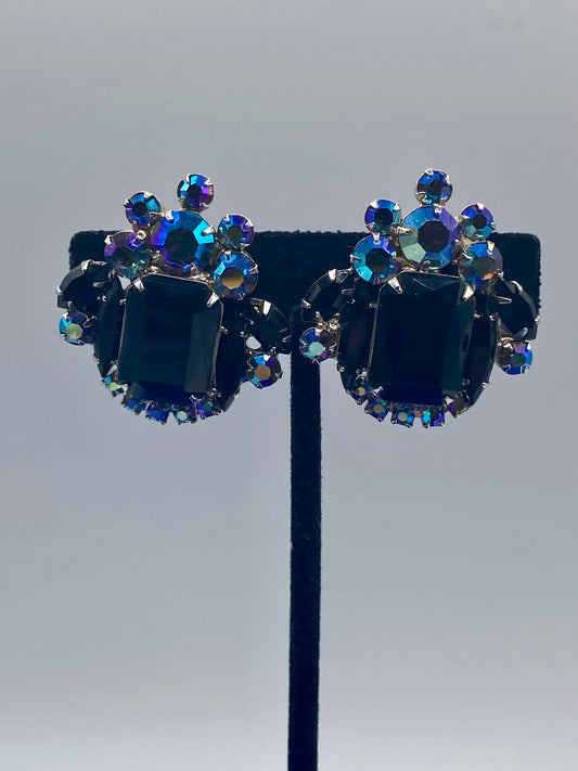 Juliana D&E Black & AB Silver Tone Clip Ons
