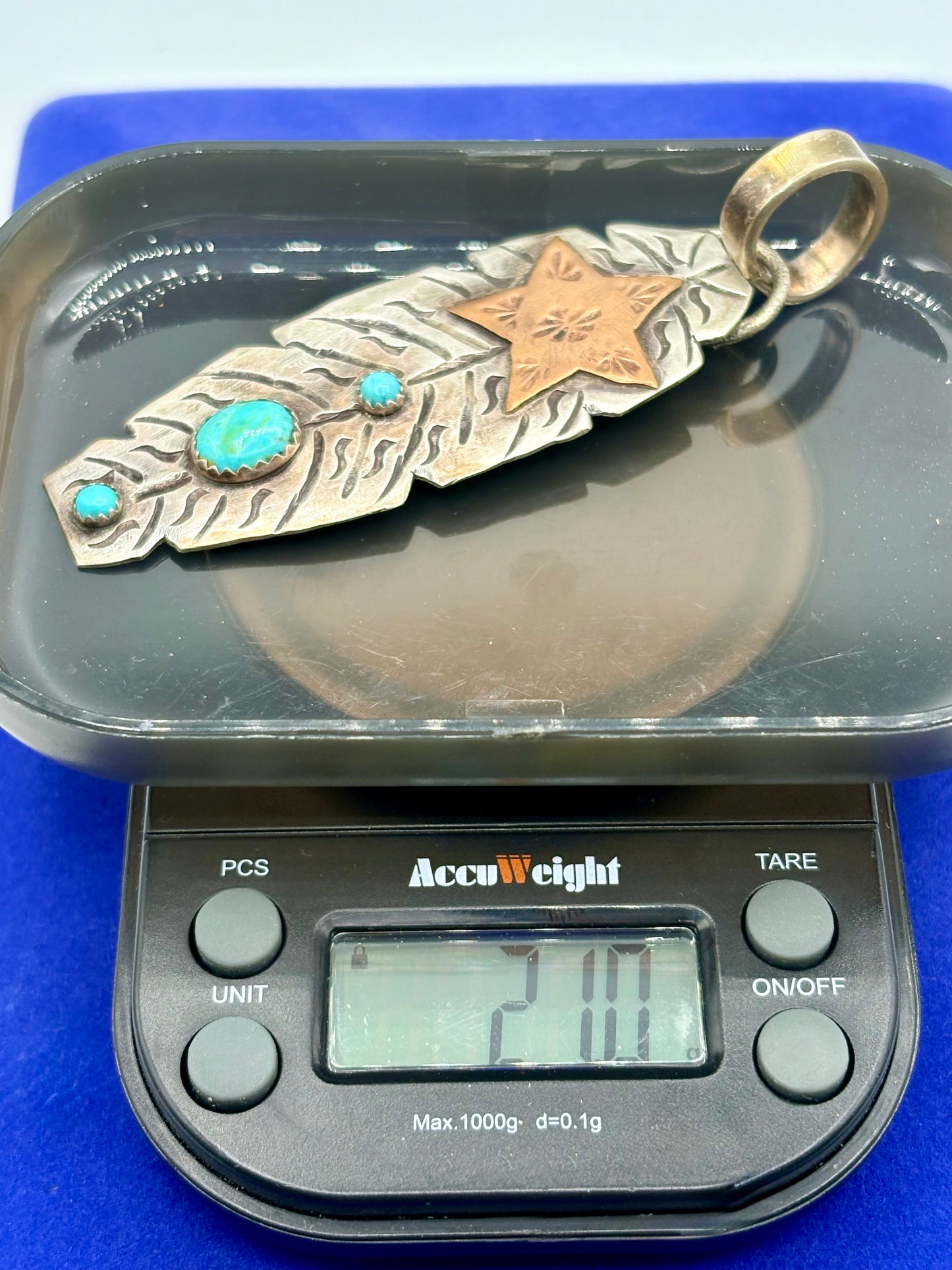 Sterling Silver Southwestern Turquoise & Copper Star Feather Pendant