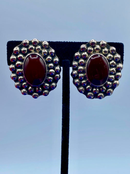 Vintage Taxco Sterling Silver Carnelian Clip Ons