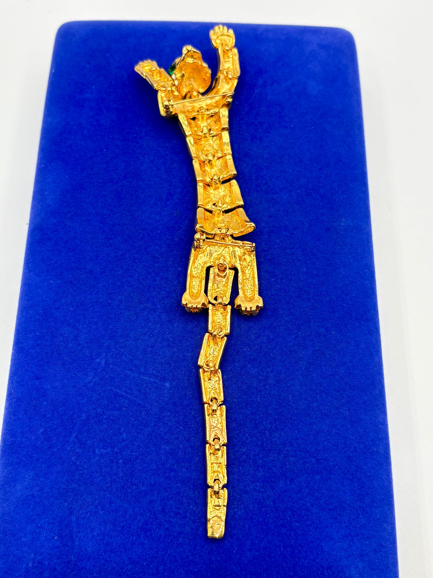 Gold Tone Black Enameled Big Cat Shoulder Brooch