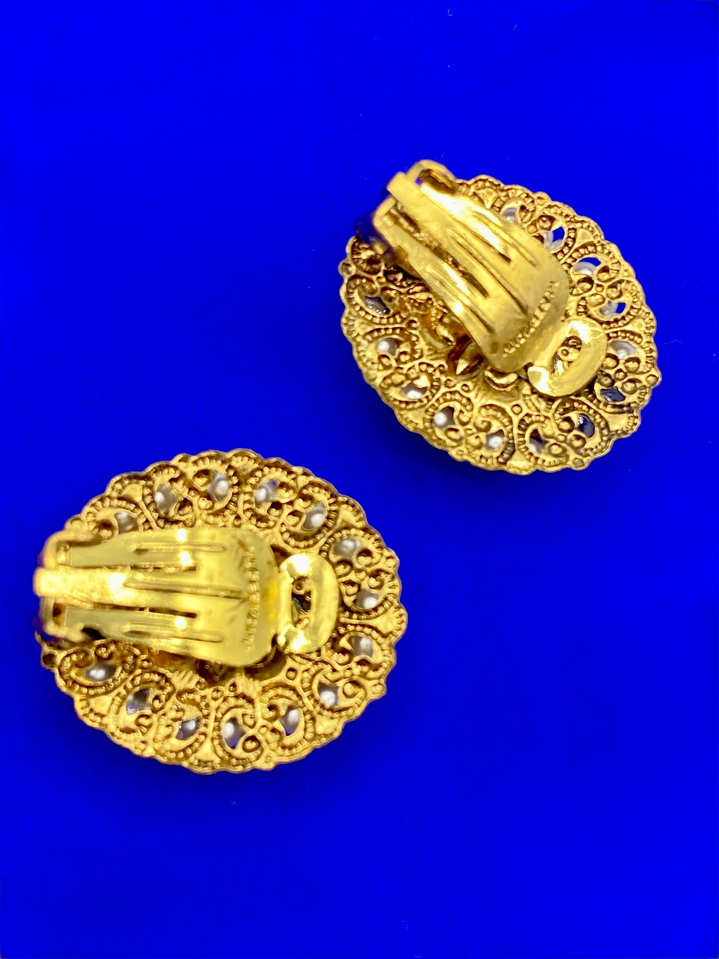 Vintage West Germany Faux Pearl Cameo Clip Ons