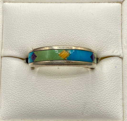 Native American Waldeck Johnson Silver With Turquoise Inlay Ring