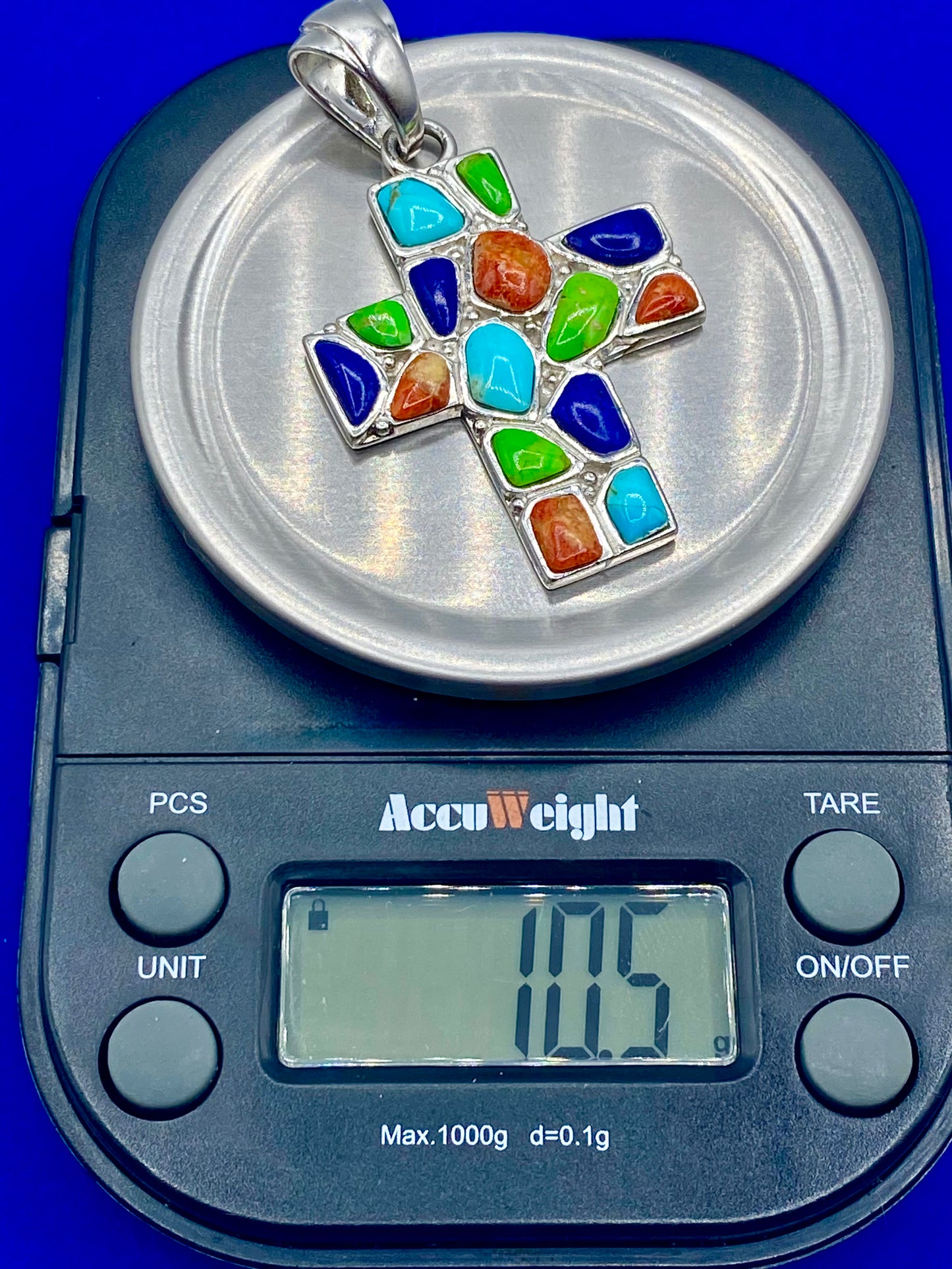 Sterling Silver Multi Gemstone NK Cross Pendant