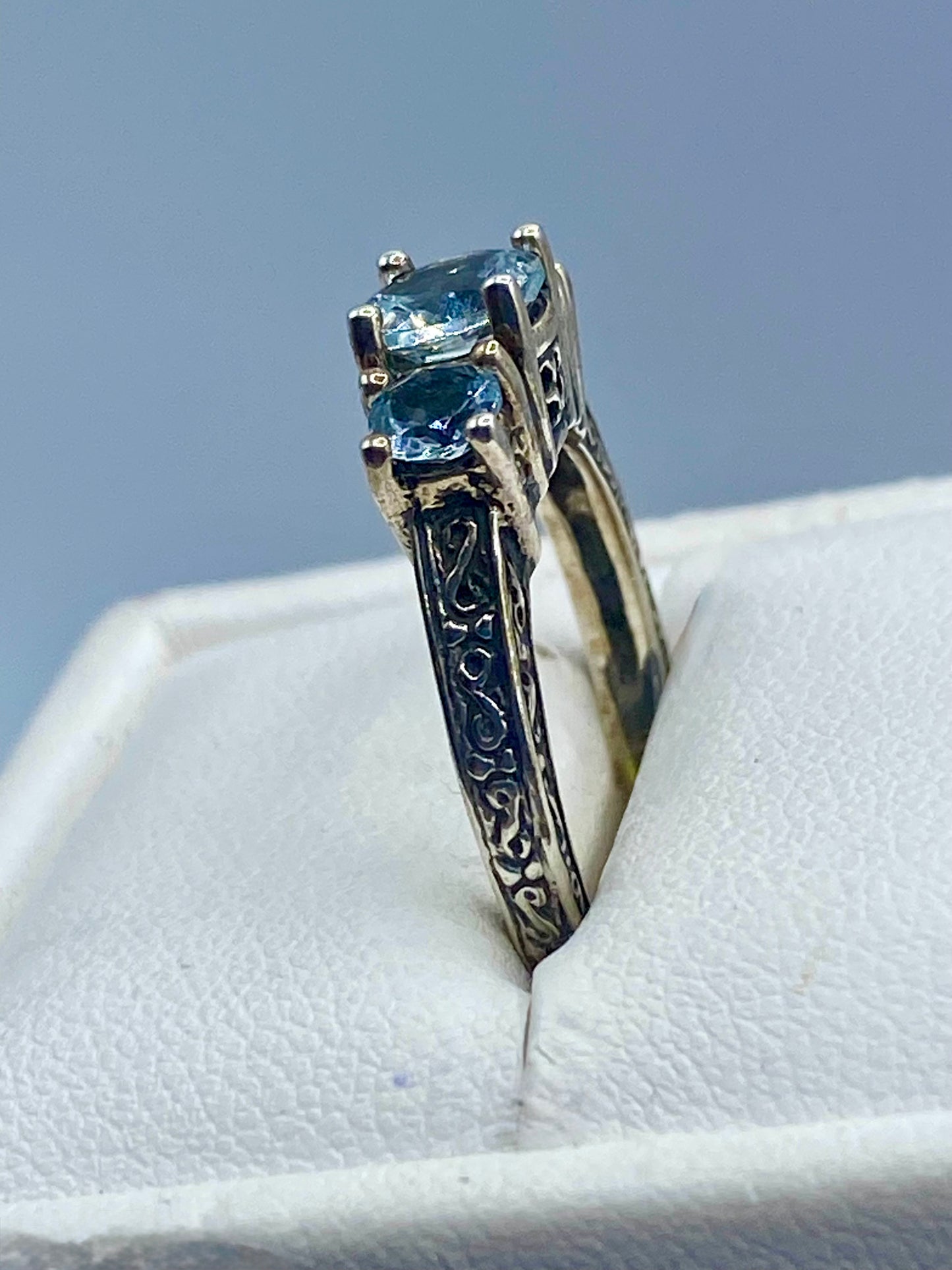 Sterling Silver Tri Stone Aquamarine Ring