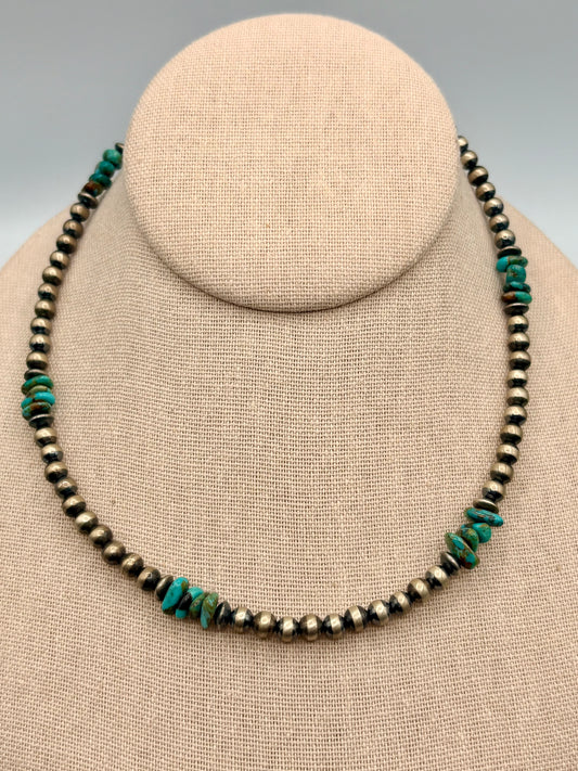 Sterling Silver Southwestern Turquoise & Navajo Pearl Necklace