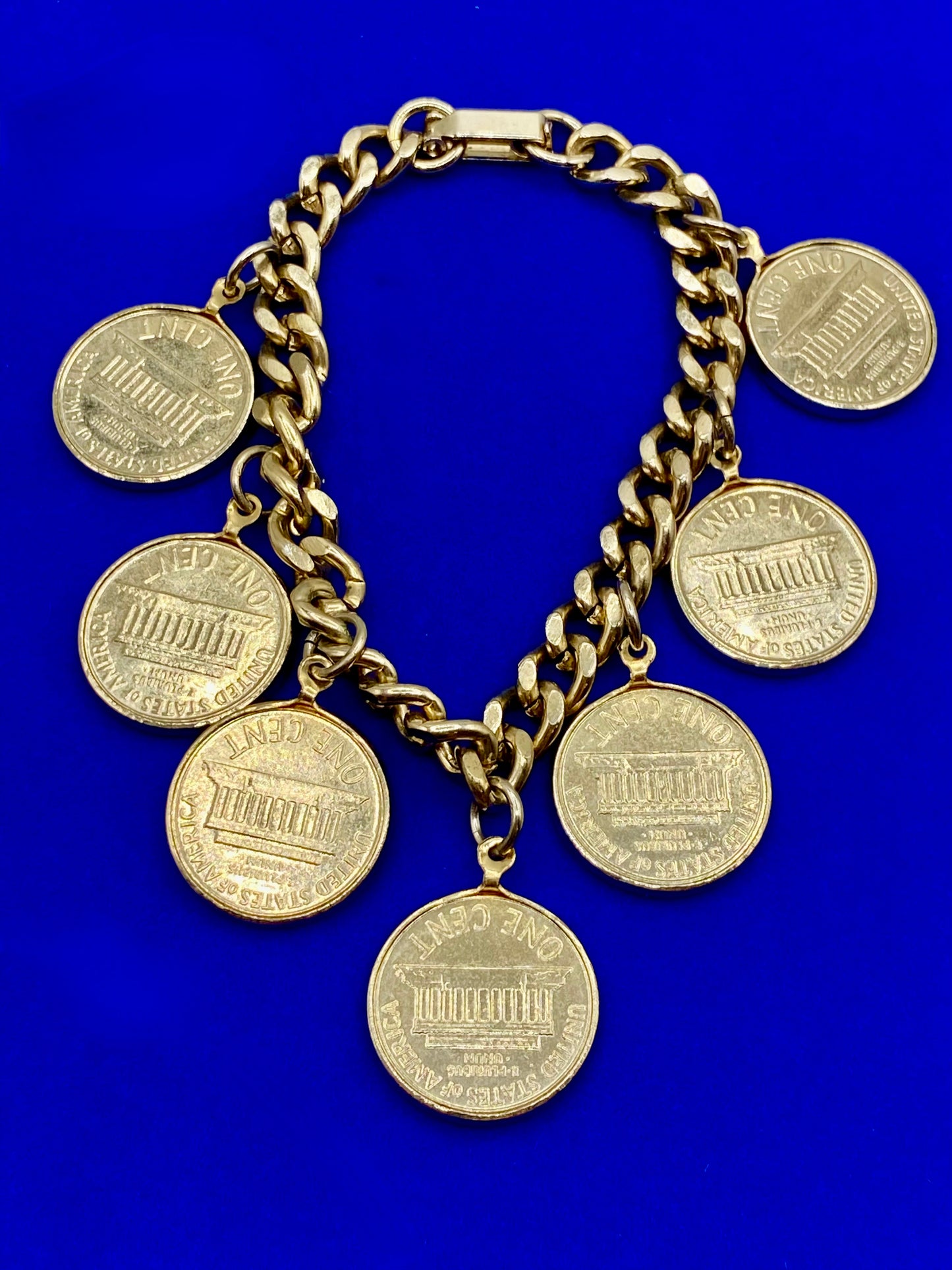 Vintage 1963 Gold Tone Penny Charm Bracelet