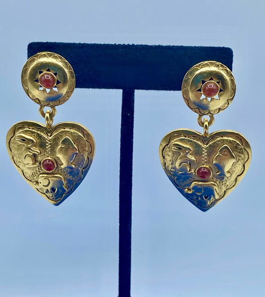 Gold Tone Animal Heart Earrings