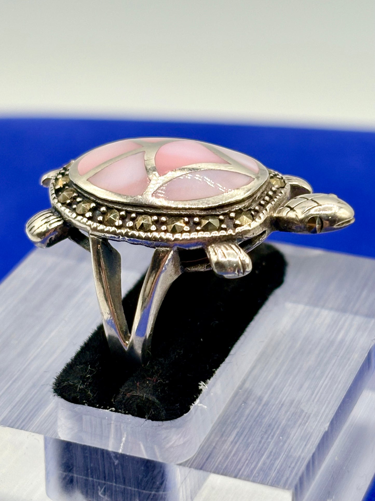Sterling Silver MOP & Marcasite Turtle Ring