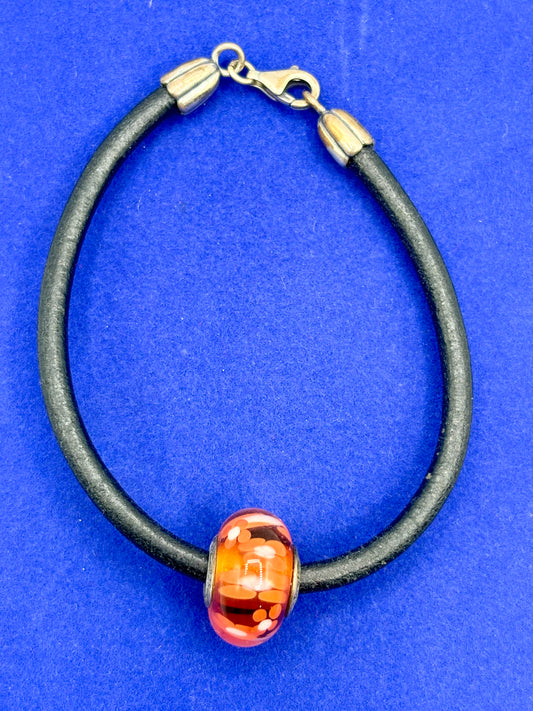 Retired Pandora Single Large Glass Bead Leather Cord Bracelet