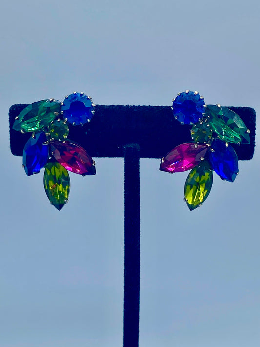 Vintage Rhinestone Gold Tone Clip Ons