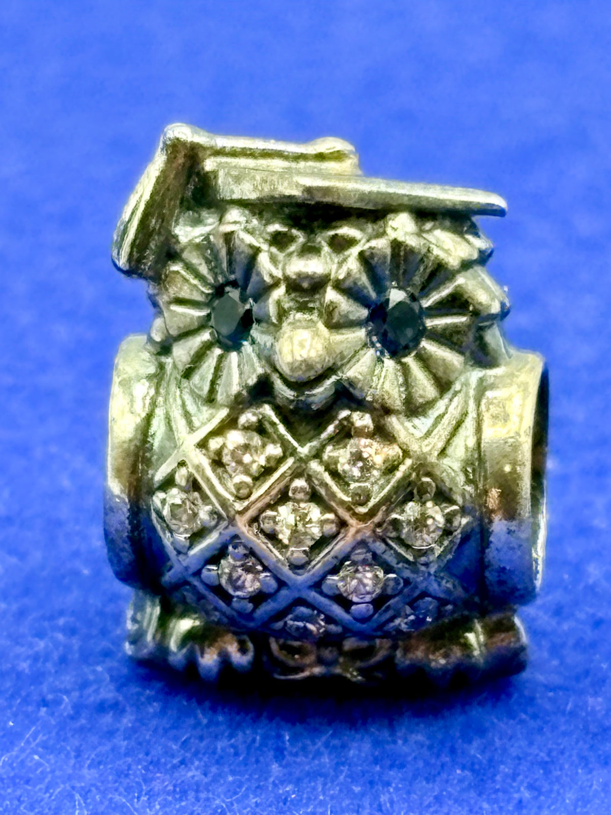 Pandora Sterling Silver CZ & Blue Crystal Graduate Owl Charm Bead