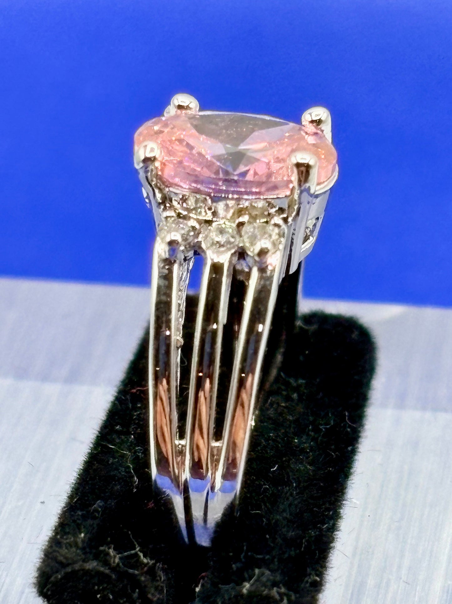 Pink & Clear Glass Silver Tone Costume Ring