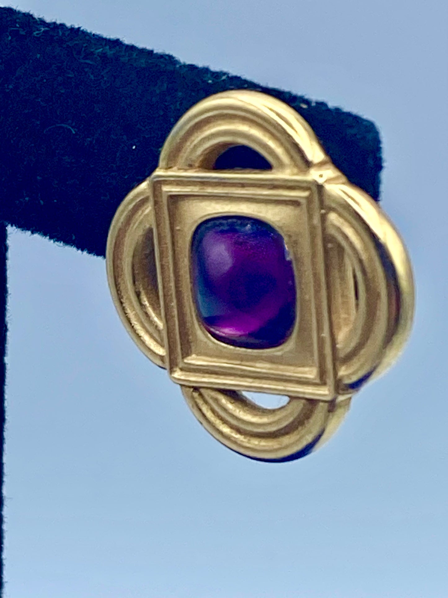 Monet Gold Tone Purple Glass Earrings