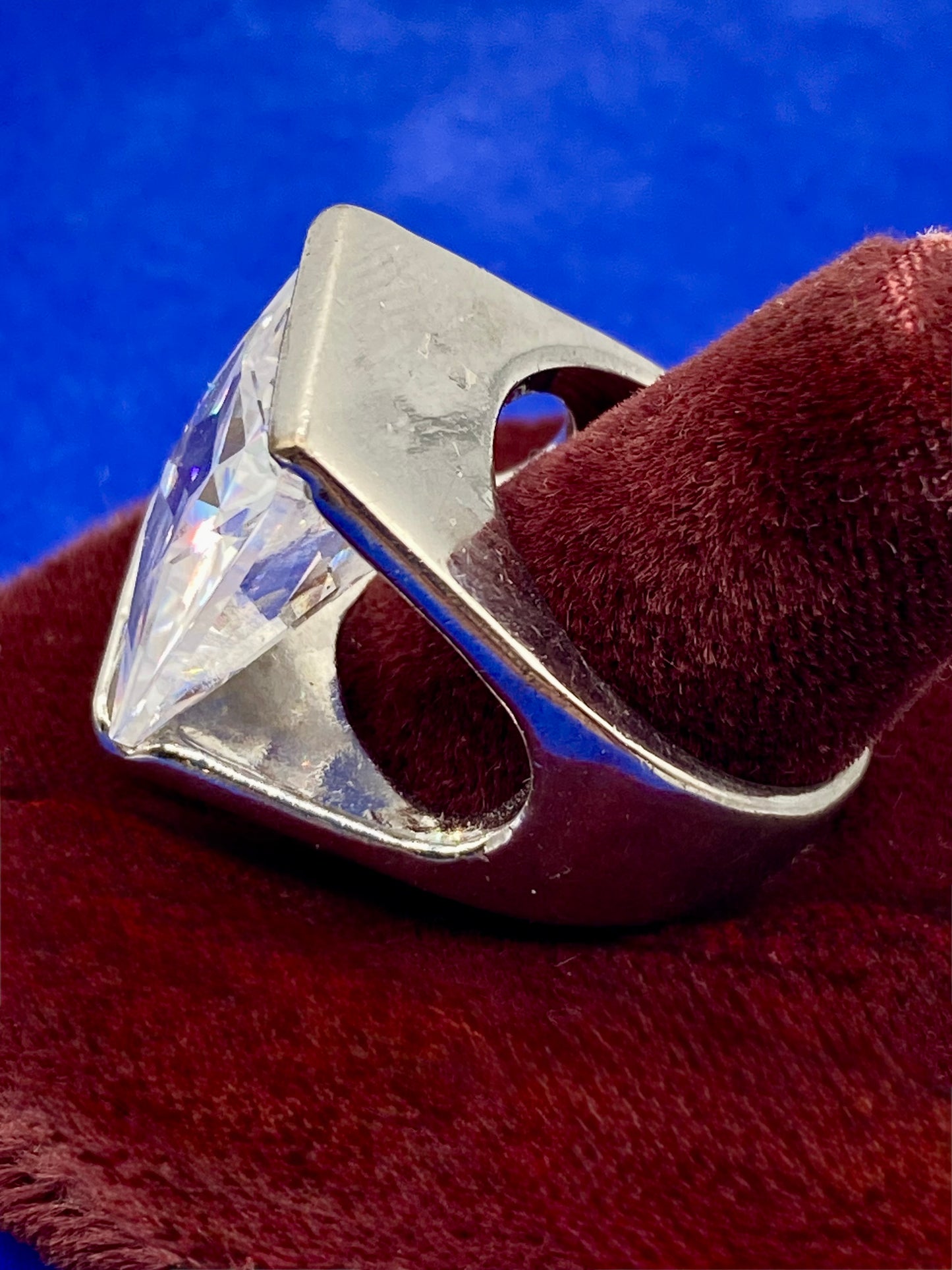 Large Clear Glass Silver Tone Ring