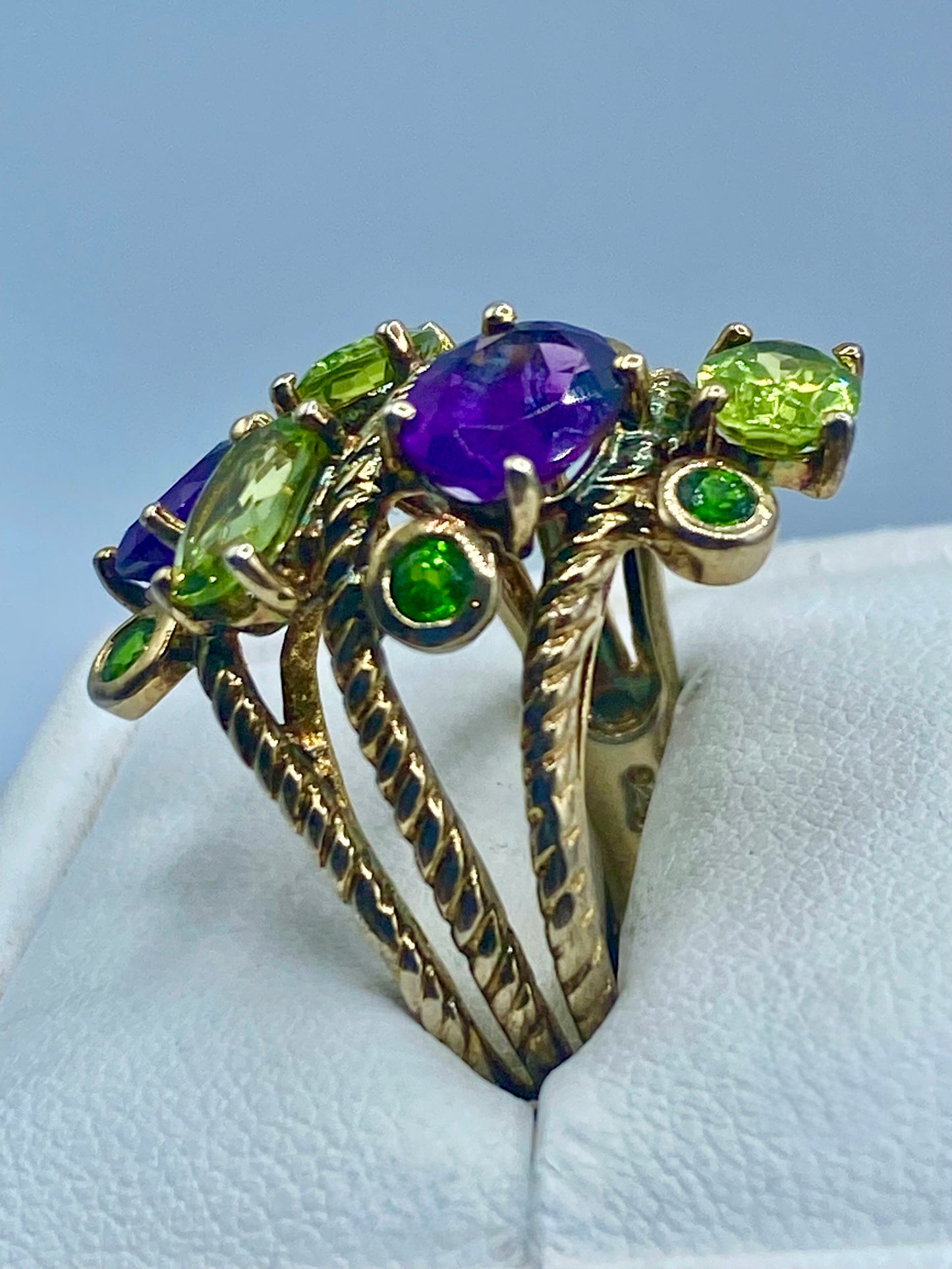Sterling Silver Amethyst & Peridot Gemstone Cluster Ring