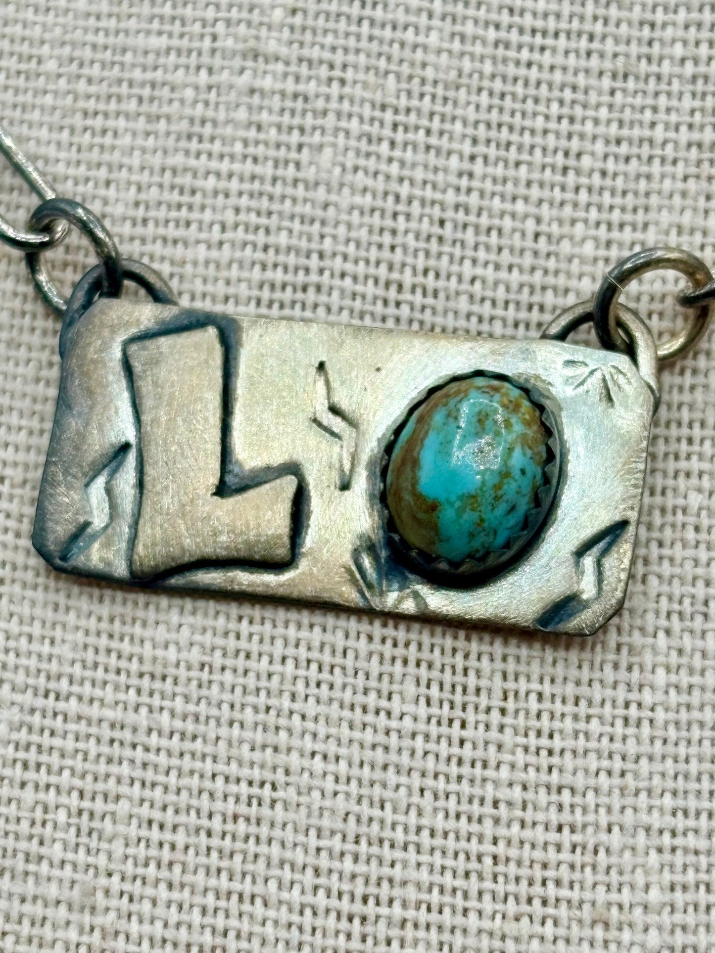 Sterling Silver Southwestern Turquoise “L” Necklace