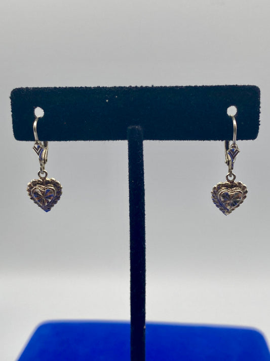Beverly Hills Sterling Silver Diamond Cut Heart Dangle Earrings
