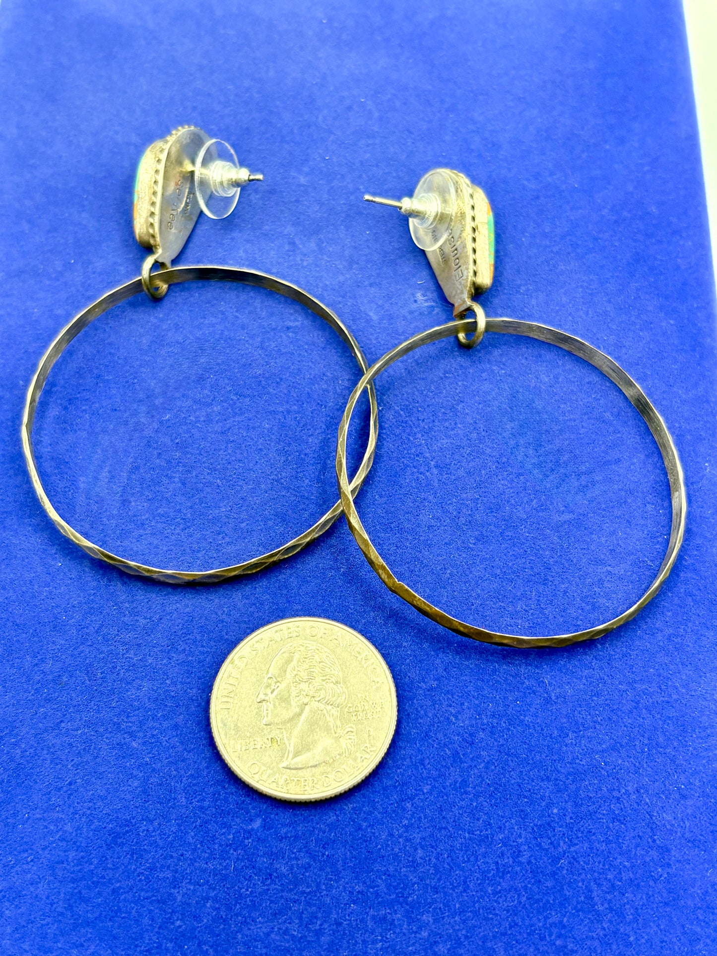 Sterling Silver Native Eloise Kee Turquoise Hoop Earrings