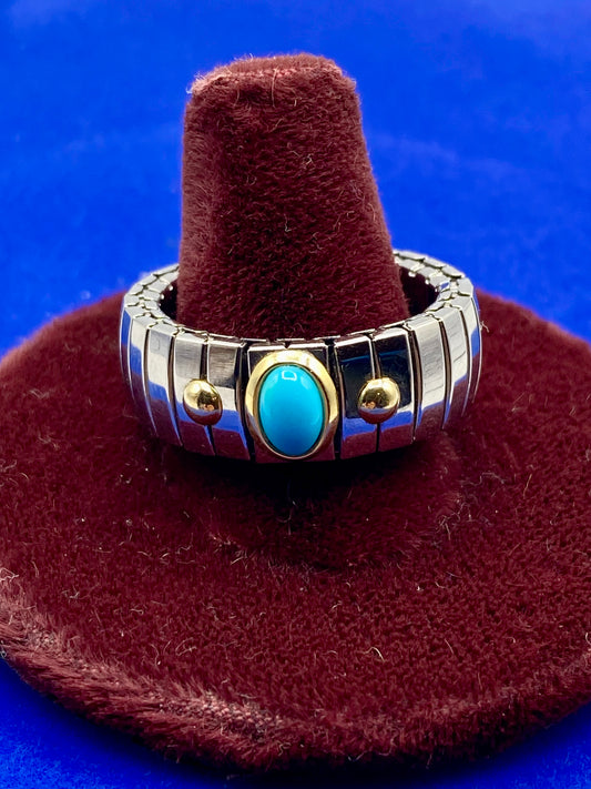 Milor Italy Stainless Steel W/ 18K Gold Accents & Turquoise Stone Extension Ring