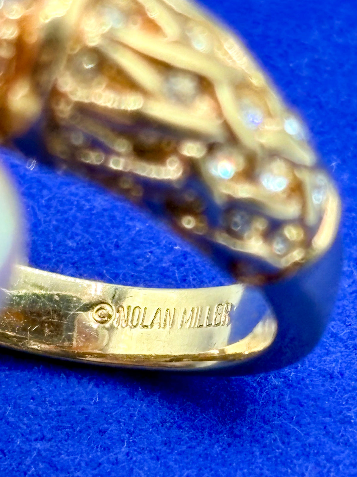 Nolan Miller Gold Tone Pearl & Rhinestone Cocktail Ring