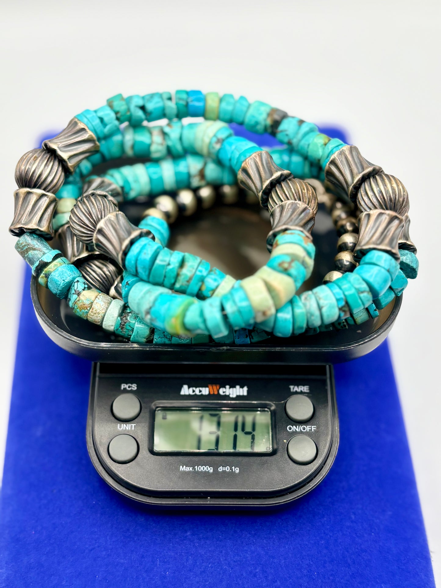 Sterling Silver Southwestern Turquoise Discs & Bead Necklace
