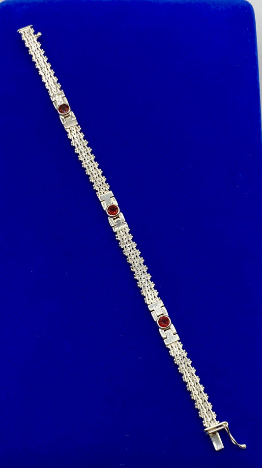 Sterling Silver Milor Italy Garnet Bracelet