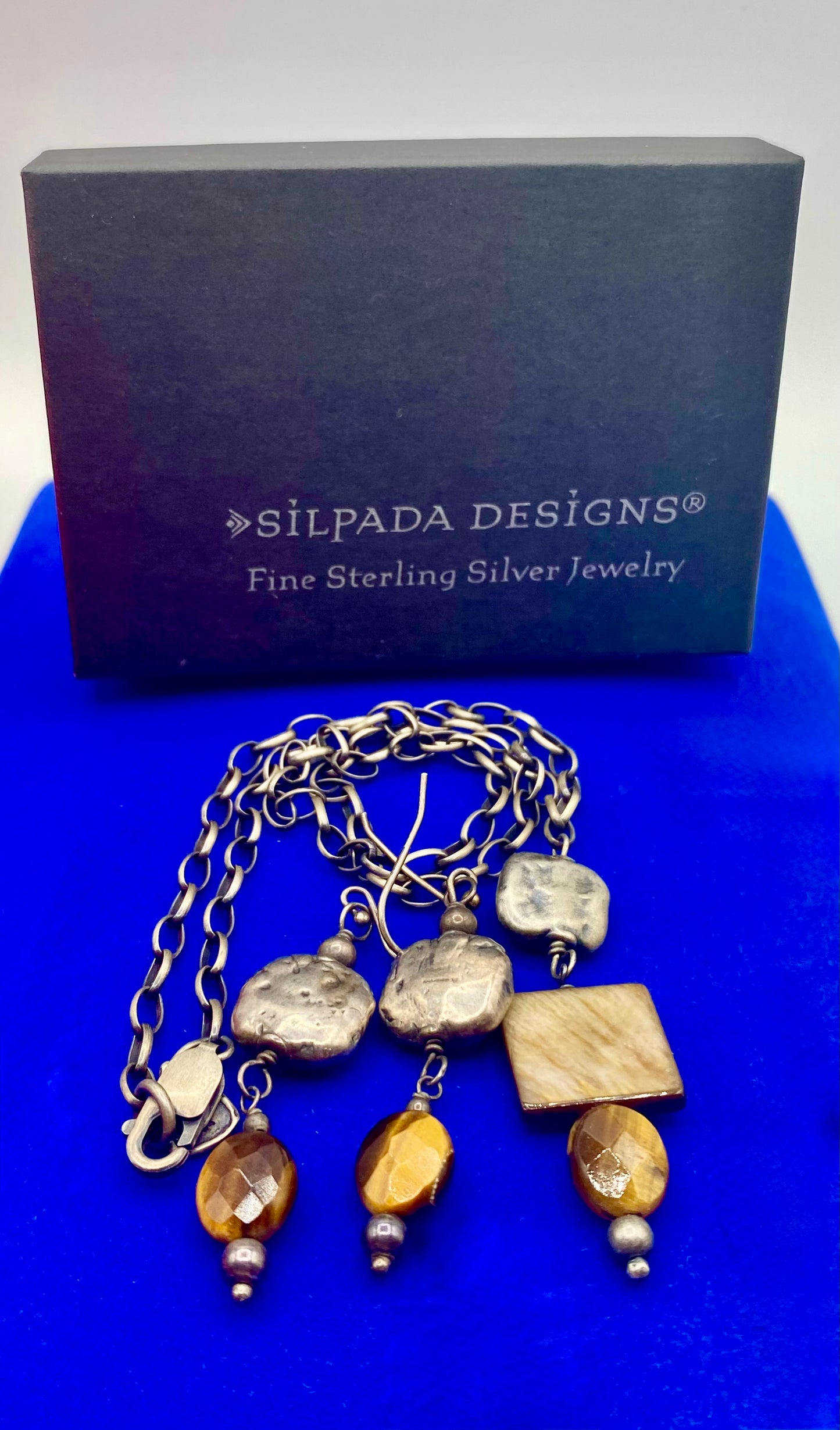 Sterling Silver Silpada Oxidized Tigers Eye & Mother of Pearl Jewelry Set