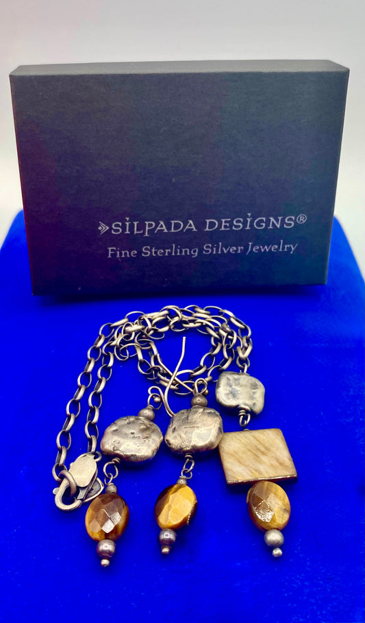 Sterling Silver Silpada Oxidized Tigers Eye & Mother of Pearl Jewelry Set