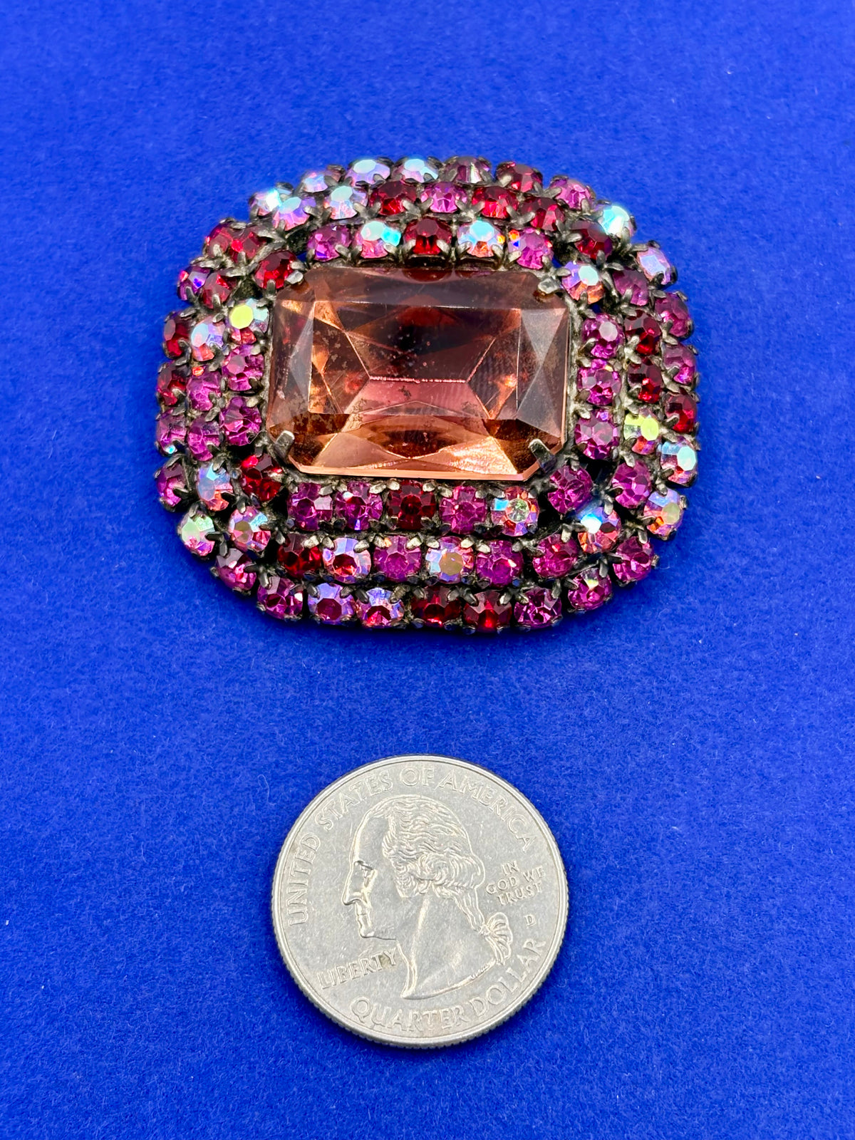 Vintage Pink & Red Rhinestone Brooch