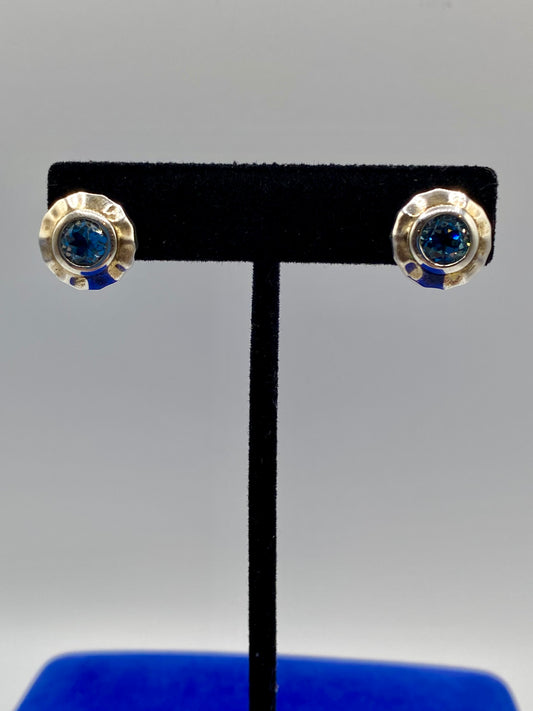 Sterling Silver Milor Italy Blue Topaz Stud Earrings