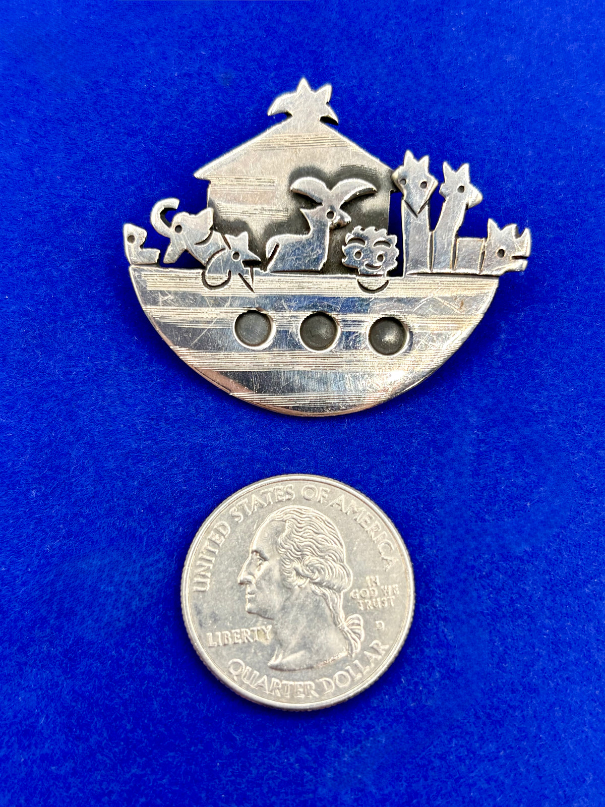 Vintage Sterling Silver Taxco Noah's Ark Animal Boat Brooch