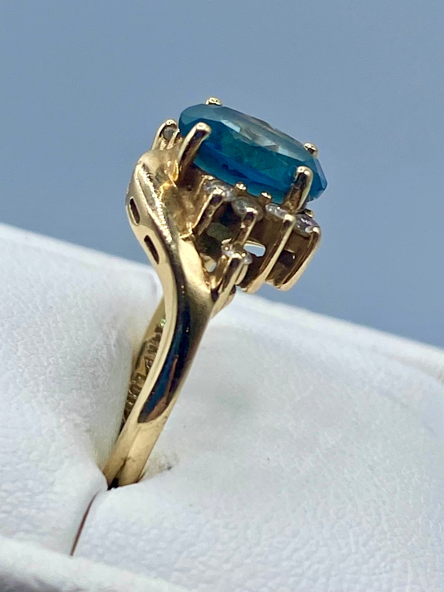 14K Gold Topaz & Diamond Ring