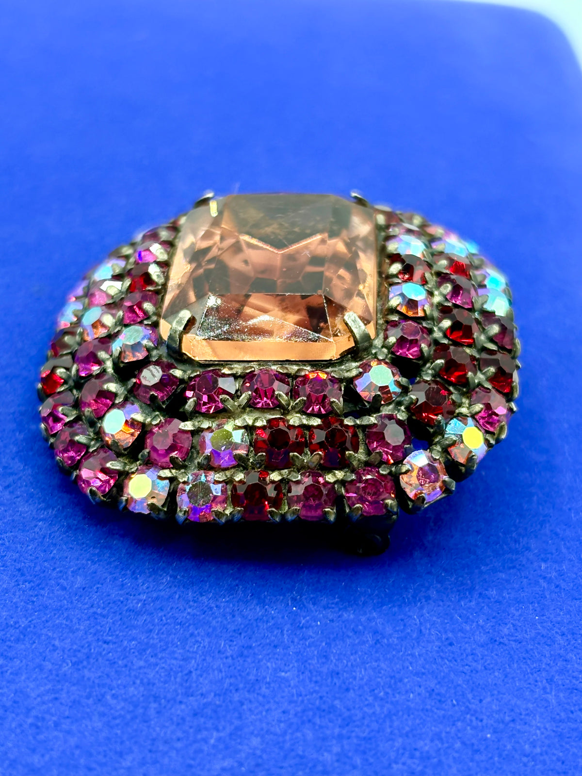 Vintage Pink & Red Rhinestone Brooch