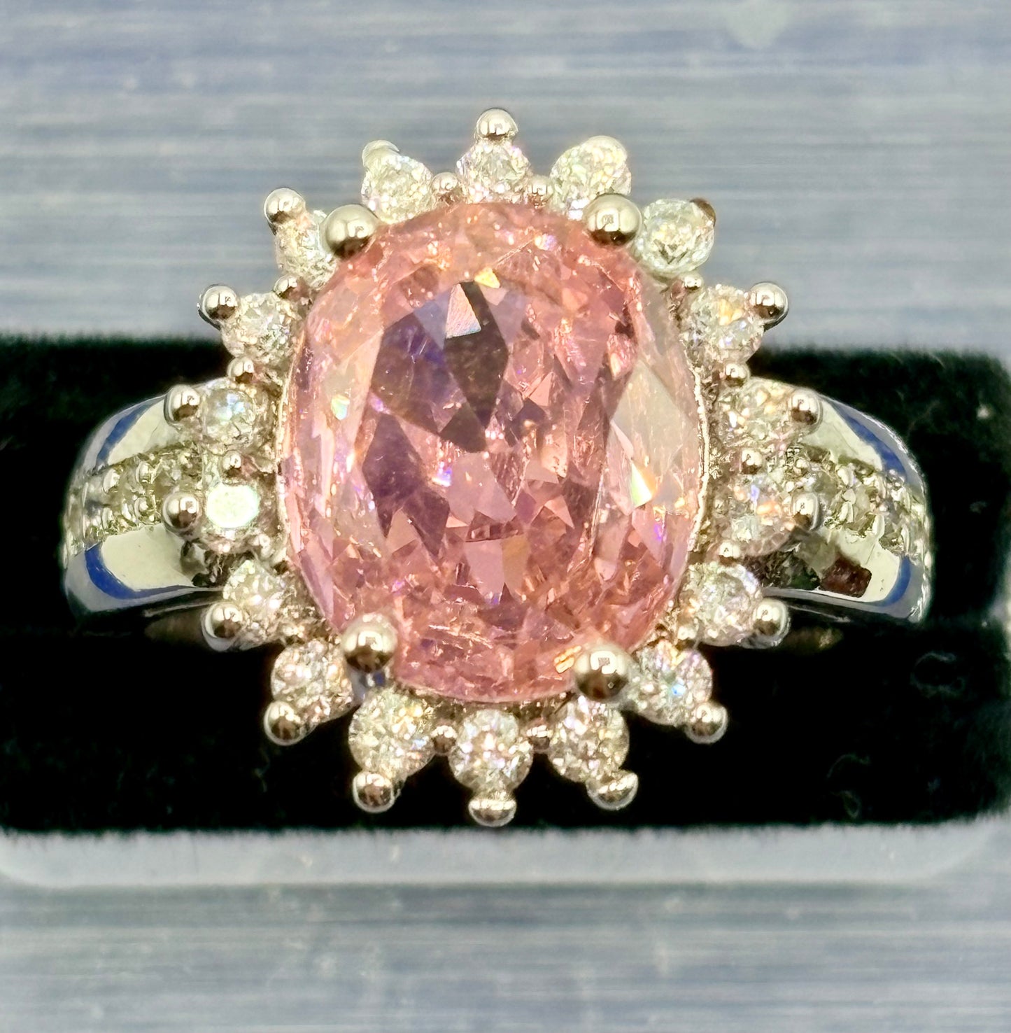 Pink & Clear Glass Silver Tone Costume Ring