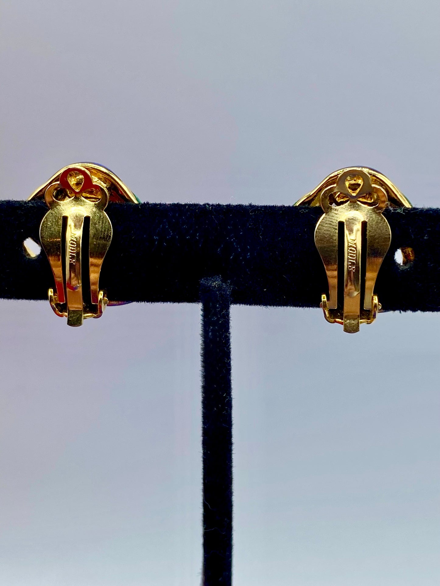 Vintage Module Green & Blue Enamel Clip Ons