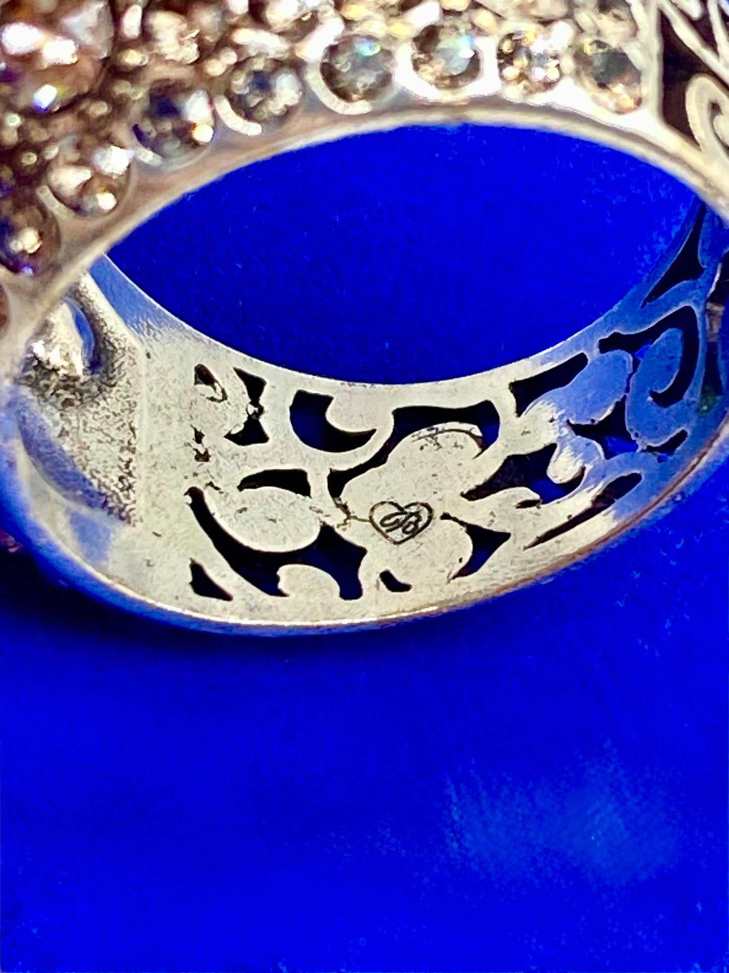 Brighton Silver Tone CZ Open Scroll Dome Ring