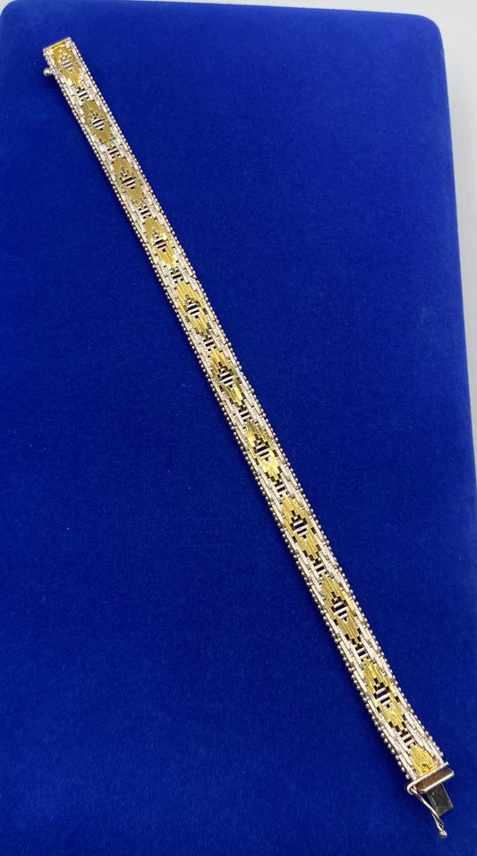 Milor Italy 925 Sterling Silver Gold Two Toned Diamond Cut Bracelet
